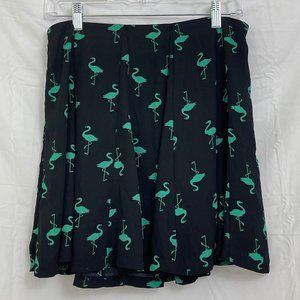 Teal Flamingo Pleated Mini Skirt 1/2 Zip Lined Women L Black IXIA